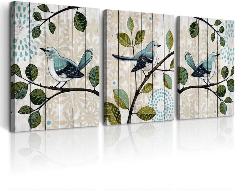 DZRWUBHS Canvas Wall Art For Living Room Modern Wall Decor For Bedroom Kitchen Decorations Bird On The Branch Wall Painting Abstract Wall Pictures Artwork Room Home Decor 3 Piece Framed Prints Art - Image 1