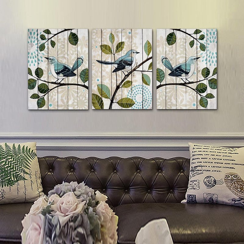 DZRWUBHS Canvas Wall Art For Living Room Modern Wall Decor For Bedroom Kitchen Decorations Bird On The Branch Wall Painting Abstract Wall Pictures Artwork Room Home Decor 3 Piece Framed Prints Art - Image 3