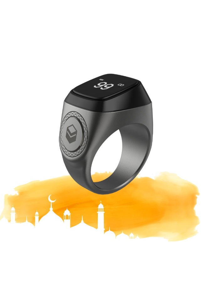 iQIBLA Smart Tasbih Zikr Aluminium Ring - Black - 18mm - Image 1