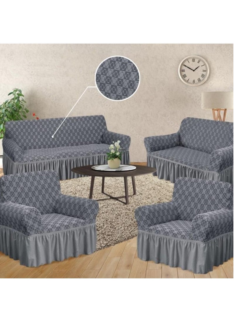 EVORY HOME Sofa Cover Jacquard 4-Pieces Set of 7-Seater (3+2+1+1) Super Stretchable Anti-Wrinkle Slip Resistant Furniture Protector  - Image 1
