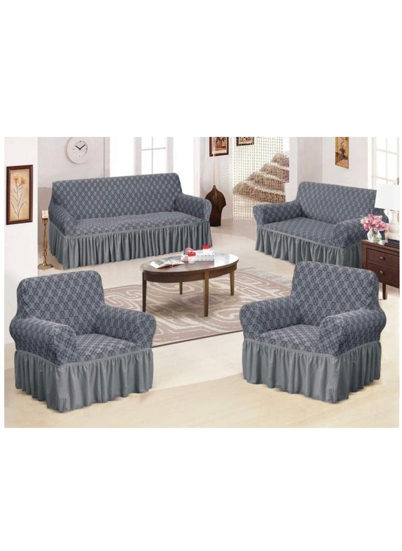 EVORY HOME Sofa Cover Jacquard 4-Pieces Set of 7-Seater (3+2+1+1) Super Stretchable Anti-Wrinkle Slip Resistant Furniture Protector  - Image 2