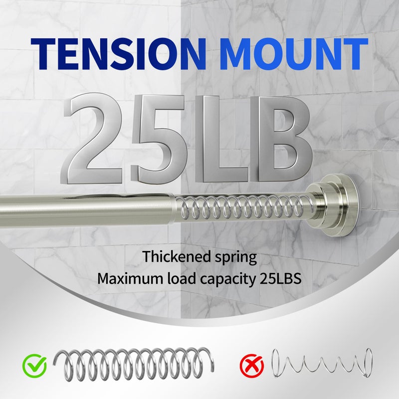 Mcrbeay Shower Curtain Rod, 1" Diameter Heavy Duty Tension Shower Rod, Non Slip Adjustable 28-102 inch No Drill Shower Curtain Rods Spring Tension For Bathroom, Shower Stall, No Rust, Brushed Nickel - Image 3