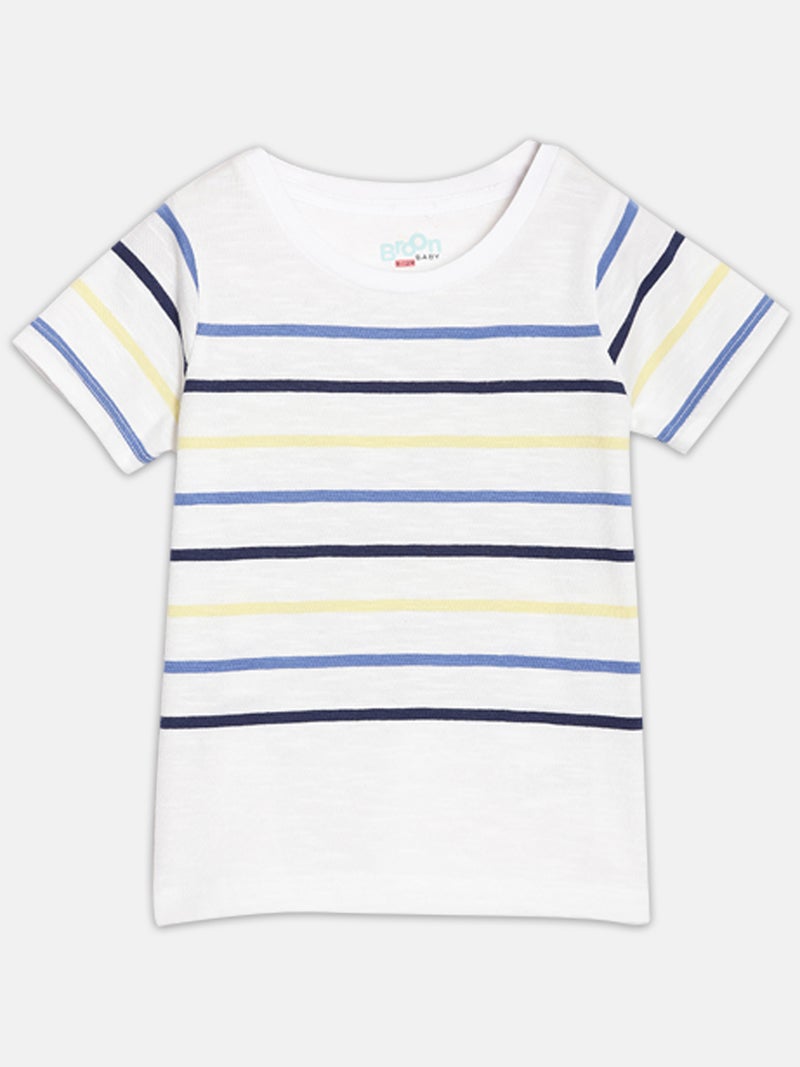 Broon Infant Boys White and Orange Printed Organic Cotton T-shirt with Shorts Set - Image 2