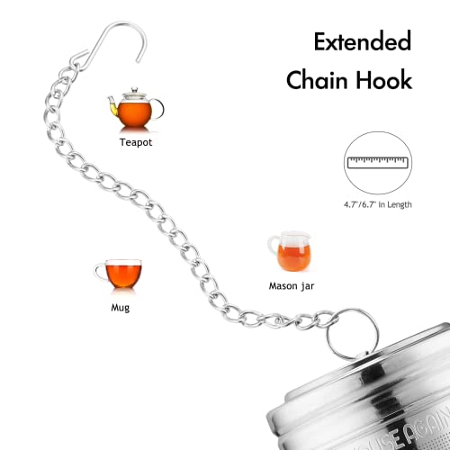 House Again Tea Infuser, Extra Fine Mesh Tea Strainers for Loose Tea, 18/8 Stainless Steel Tea Strainer with Extended Chain Hook, Tea Steeper for Brew Tea, Spices & Seasonings, for Single Cup - Image 4