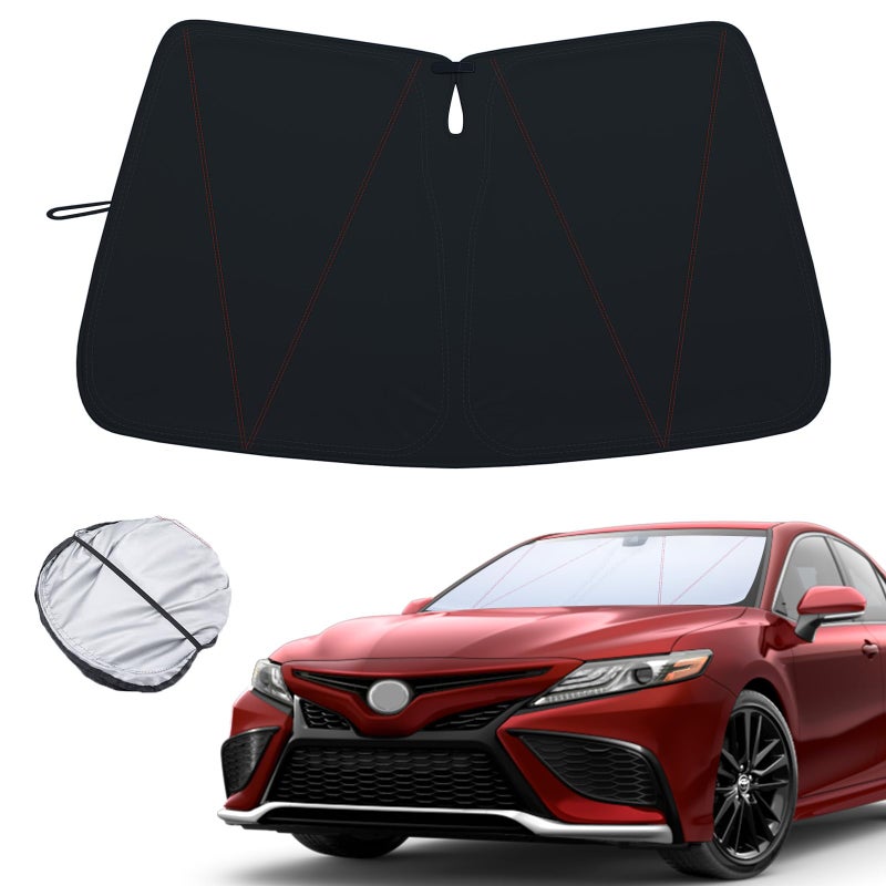 4Layers Foldable Windshield Sunshade for 20182024 Toyota Camry LE XLE SE XSE Hybrid Sedan Front Window Sun Visor Protector Thickened Reflective Polyester Blocks UV Rays and Heat
