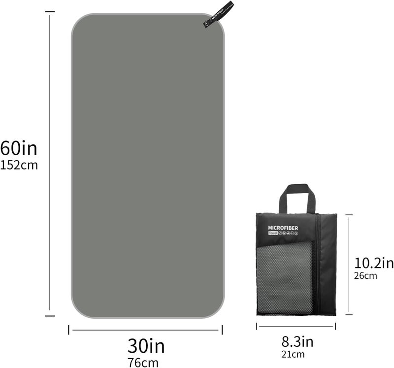 Ofrdncy Microfiber Towel Perfect Travel & Sports &Beach Towel. Fast Drying - Super Absorbent - Ultra Compact. Suitable for Camping, Backpacking,Gym, Beach, Swimming,Yoga(Grey) - Image 2