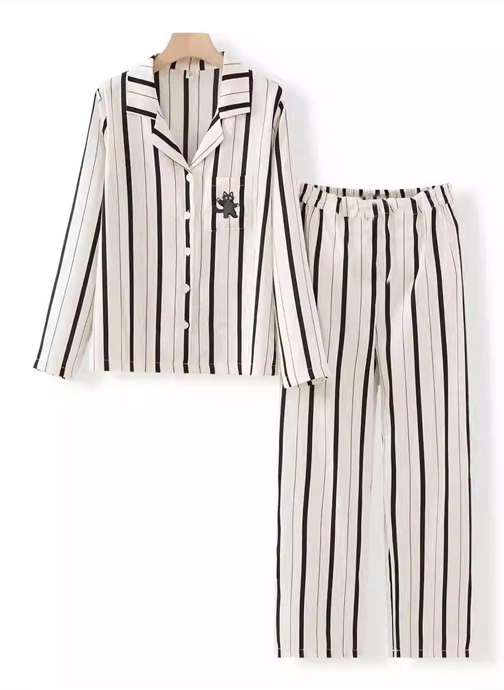 MARGOUN - Couples Matching Pajamas Silk Long Sleeve Striped Sleepwear Satin Soft Button Down Loungewear Pjs White Large and Medium MG05 - Image 1