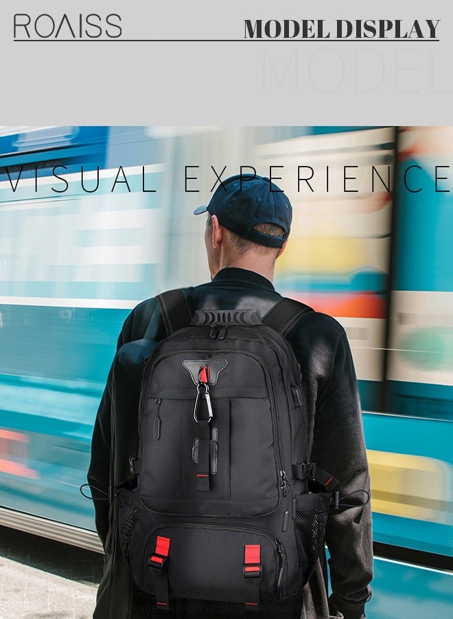 roaiss Unisex 60L Hiking Backpack with Dedicated Shoe Compartment Large Expandable Travel Bag with USB Port Perfect for Outdoor Sports Work Trips Black - Image 1