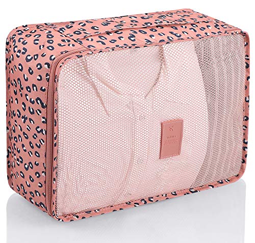 Mossio Luggage Cubes,Mossio 7 Pack Lightweight Toiletry Organizer Space Saver Travel Accessories Pink Leopard - Image 5