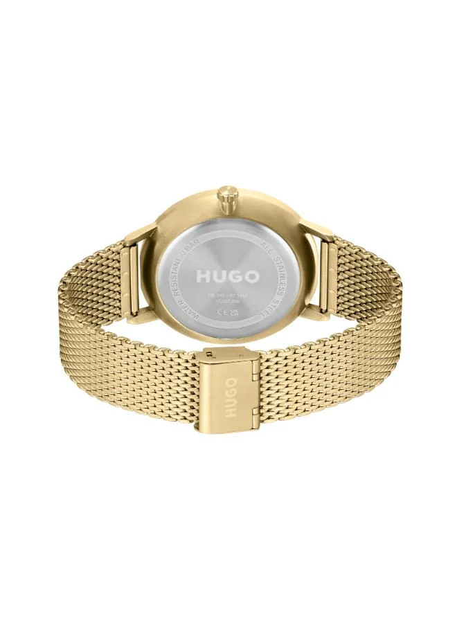 HUGO Men's Multifunction Watch, Black Dial, Gold Stainless Steel Strap