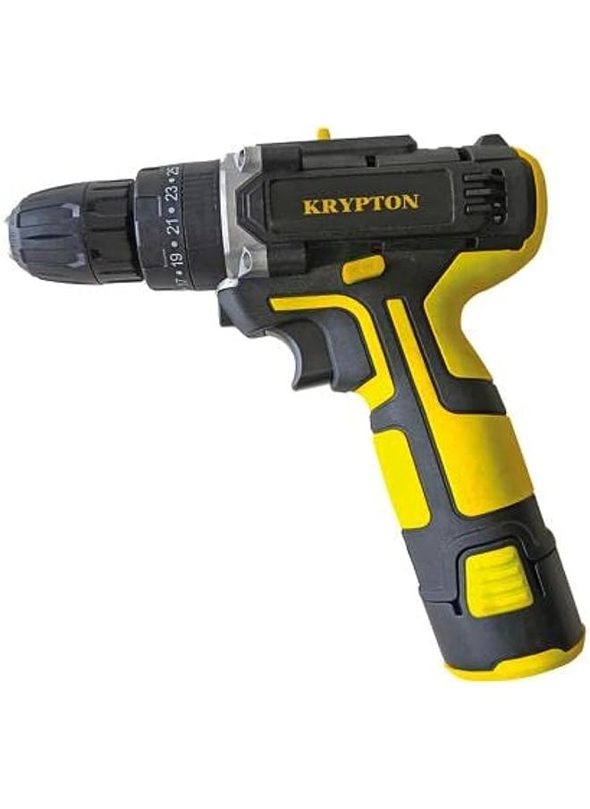 KRYPTON 12V Li Percussion Drill Kpd1213C Sa 2 Speed Impact Gearbox Chuck Size 10 Mm No Load Speed 0 350 0 1100 Rpm Ergonomic Design With 2 Batteries Black And Yellow  - Image 1