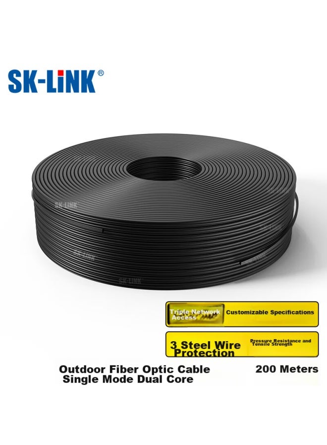 Sk-link Single-mode Dual-core Fiber Optic Cable, Outdoor 2-core 3-steel Wire Fiber Optic Cable, Outdoor Fiber Optic Cable For Home Installation, Low Zero Halogen, 200 Meters Swgl2sm-200m - Image 1