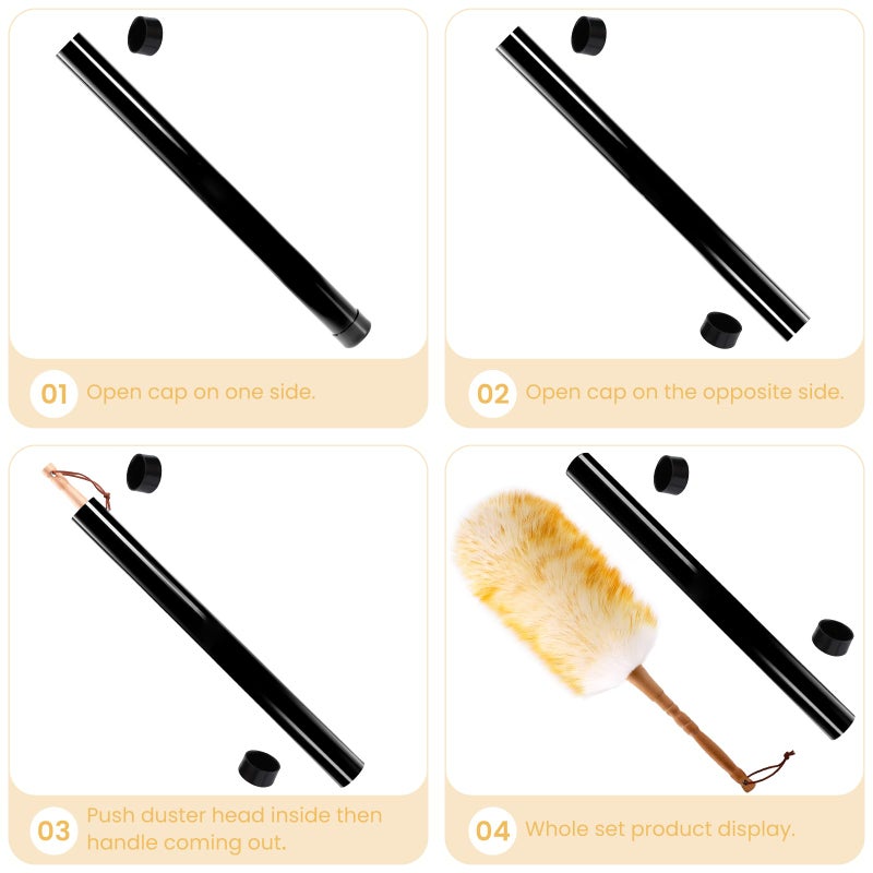 GRNVDWN Lambswool Duster with Solid Wooden Handle,Leather Hang Strap,18.9 inch Long,Natural Feather Duster for Cleaning Ceiling Fans,Window Blinds,Computer Screens,Bookshelves etc - Image 2