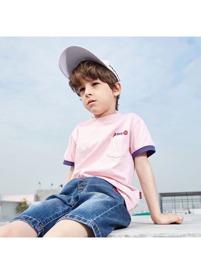 Mqd Kids Boys Girls Pure Cotton Summer Stylish Short Sleeve T-Shirt Pink 140 - Image 1