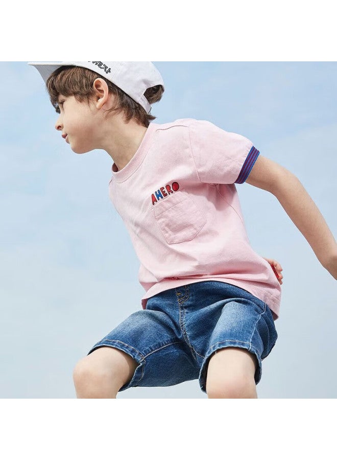 Mqd Kids Boys Girls Pure Cotton Summer Stylish Short Sleeve T-Shirt Pink 140 - Image 2