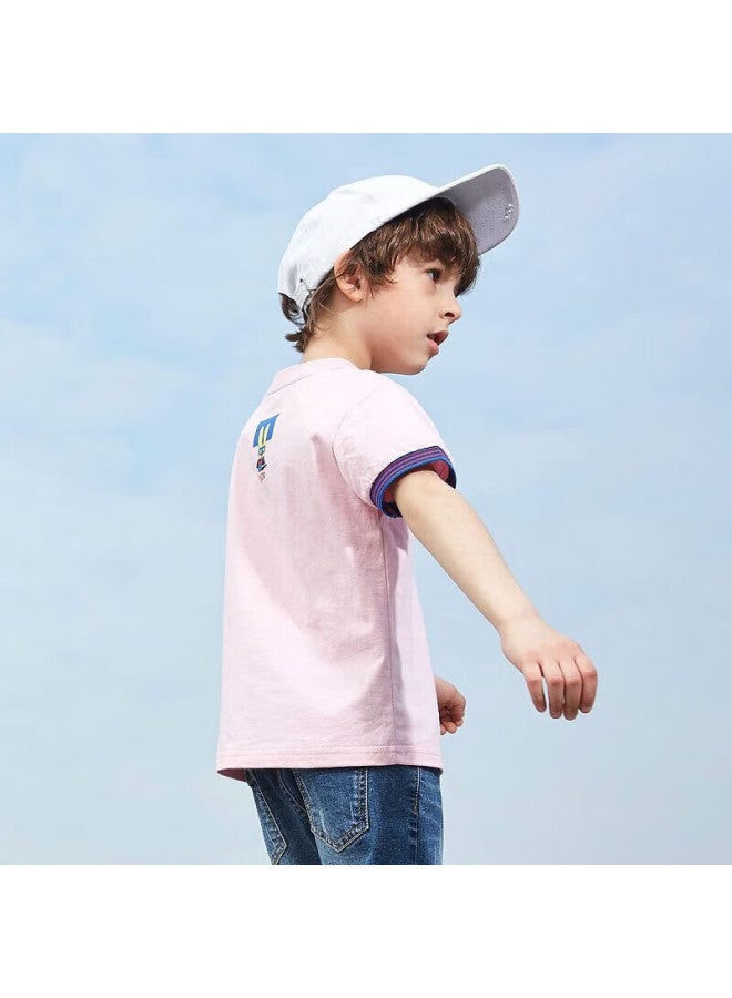 Mqd Kids Boys Girls Pure Cotton Summer Stylish Short Sleeve T-Shirt Pink 140 - Image 3