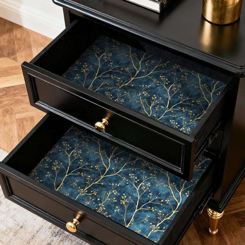 HelloWall Blue and Gold Botanical Wallpaper Peel and Stick Classy Elegant Luxury Metallic Gold Dark Navy Blue Bold Accent Wallpaper Vintage Contact Paper Chinoiserie Tree Branches Deep Indigo 17.5x80 - Image 4