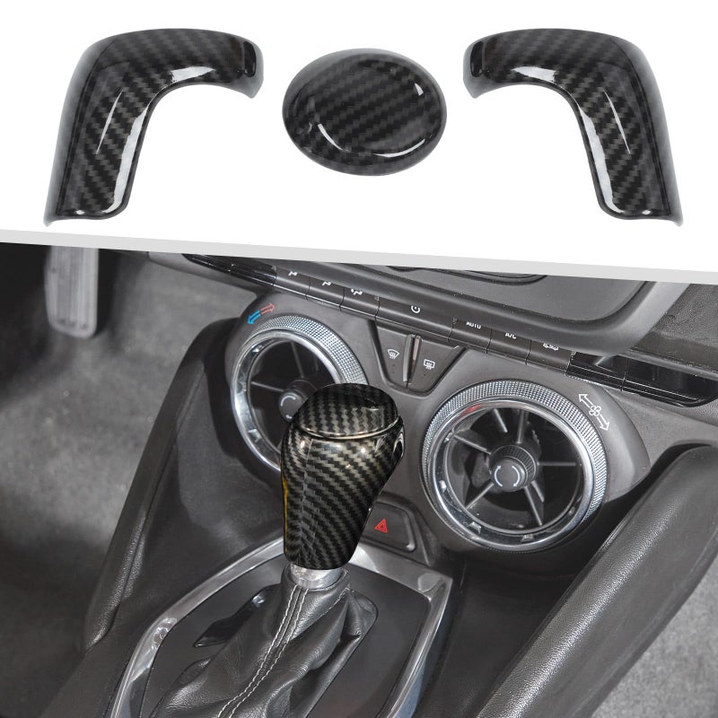 Jimen Fit for Chevrolet Camaro 20162024 3PCS Center Console Gear Shifter Knob Cover Trim Carbon Fiber - Image 2
