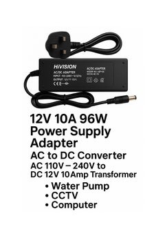Hivision 12V 10A Power Supply Adapter – AC 110V~240V to DC 12V Converter – Universal Transformer for CCTV, LED Strips, and Electronic Projects  - Image 2