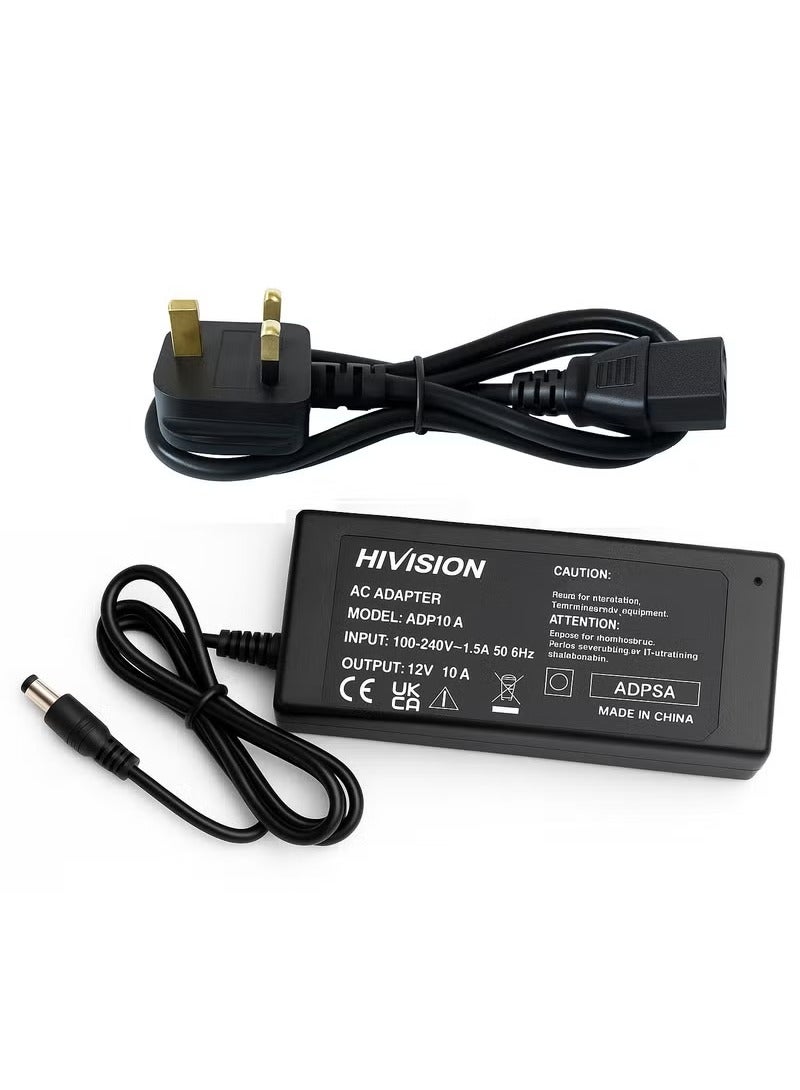 Hivision 12V 10A Power Supply Adapter – AC 110V~240V to DC 12V Converter – Universal Transformer for CCTV, LED Strips, and Electronic Projects  - Image 1