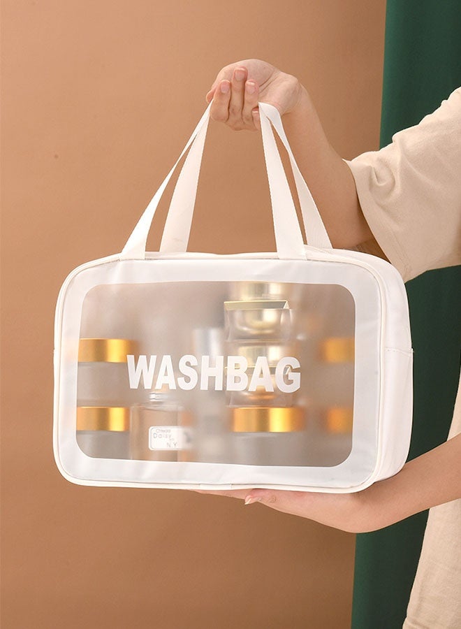 Translucent Waterproof Makeup Cosmetic Bag Travel Organizer for Accessories, Portable PVC Wash Bag Travel Business Vacation Bathroom Organizer（White-L) - Image 1