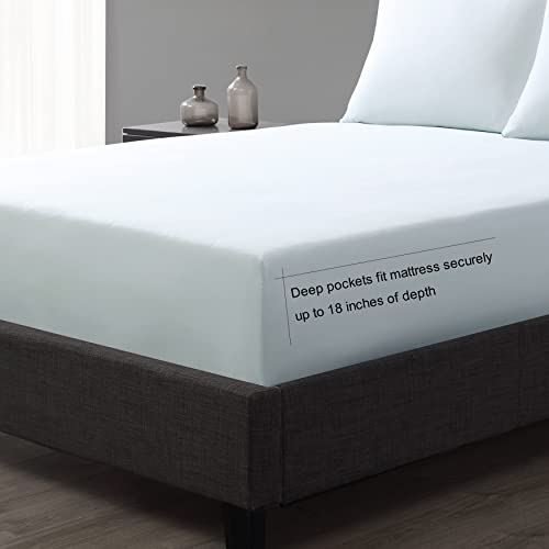 Vera Wang - King Size Sheet Set, Soft & Smooth Sateen Cotton Blend Bedding, Deep Pocket, 800 Thread Count, Bed Sheets with Fitted Sheet & Matching Pillowcases (Pale Blue) - Image 5