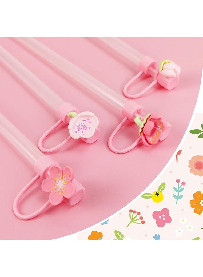 Straw Cover Cap for Stanley Cup, 4 Pcs Beautiful Pink Flower Series Straw Topper Compatible with 30&40 Oz Tumbler with Handle, Reusable Silicone Straw Tip Covers as Stanley Cup Accessories (10mm) - Image 3