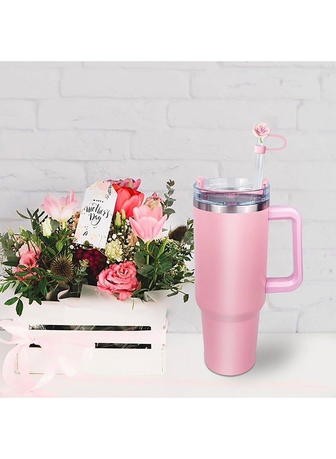 Straw Cover Cap for Stanley Cup, 4 Pcs Beautiful Pink Flower Series Straw Topper Compatible with 30&40 Oz Tumbler with Handle, Reusable Silicone Straw Tip Covers as Stanley Cup Accessories (10mm) - Image 4