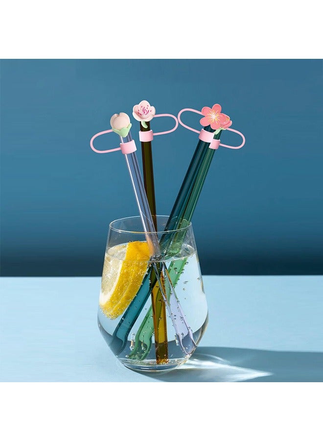 Straw Cover Cap for Stanley Cup, 4 Pcs Beautiful Pink Flower Series Straw Topper Compatible with 30&40 Oz Tumbler with Handle, Reusable Silicone Straw Tip Covers as Stanley Cup Accessories (10mm) - Image 5