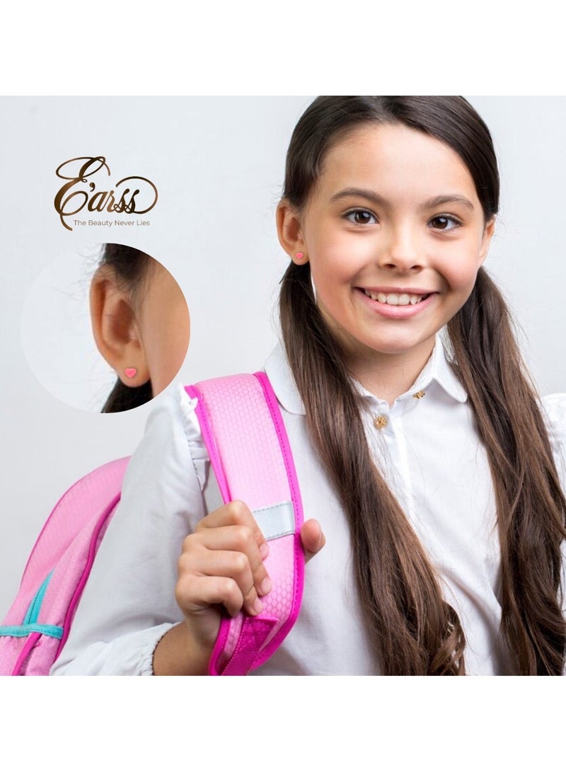 Earss Pink Heart Stud Earrings For Kids, Gold Plated | Stainless Steel - Image 3