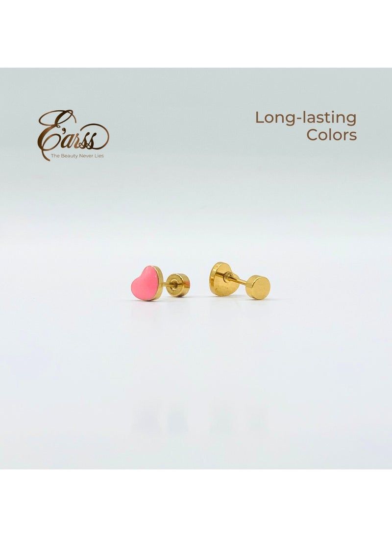 Earss Pink Heart Stud Earrings For Kids, Gold Plated  - Image 5