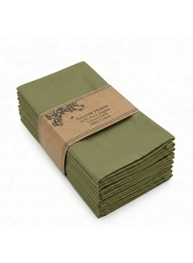 ACCENTHOME Cloth Napkins Set of 12 18x18 inch 100% Cotton Dinner Napkin Washable Hotel Quality Reusable Kitchen & Table Linen for Fall Thanksgiving Family Dinners Weddings & Everyday Use - Olive Green - Image 1