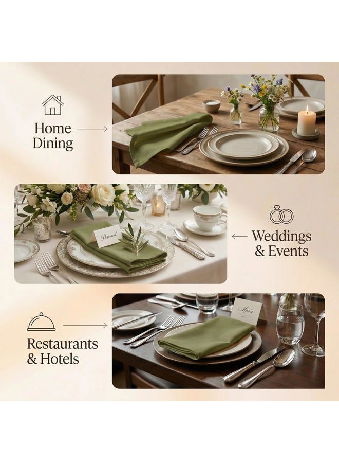 ACCENTHOME Cloth Napkins Set of 12 18x18 inch 100% Cotton Dinner Napkin Washable Hotel Quality Reusable Kitchen & Table Linen for Fall Thanksgiving Family Dinners Weddings & Everyday Use - Olive Green - Image 4