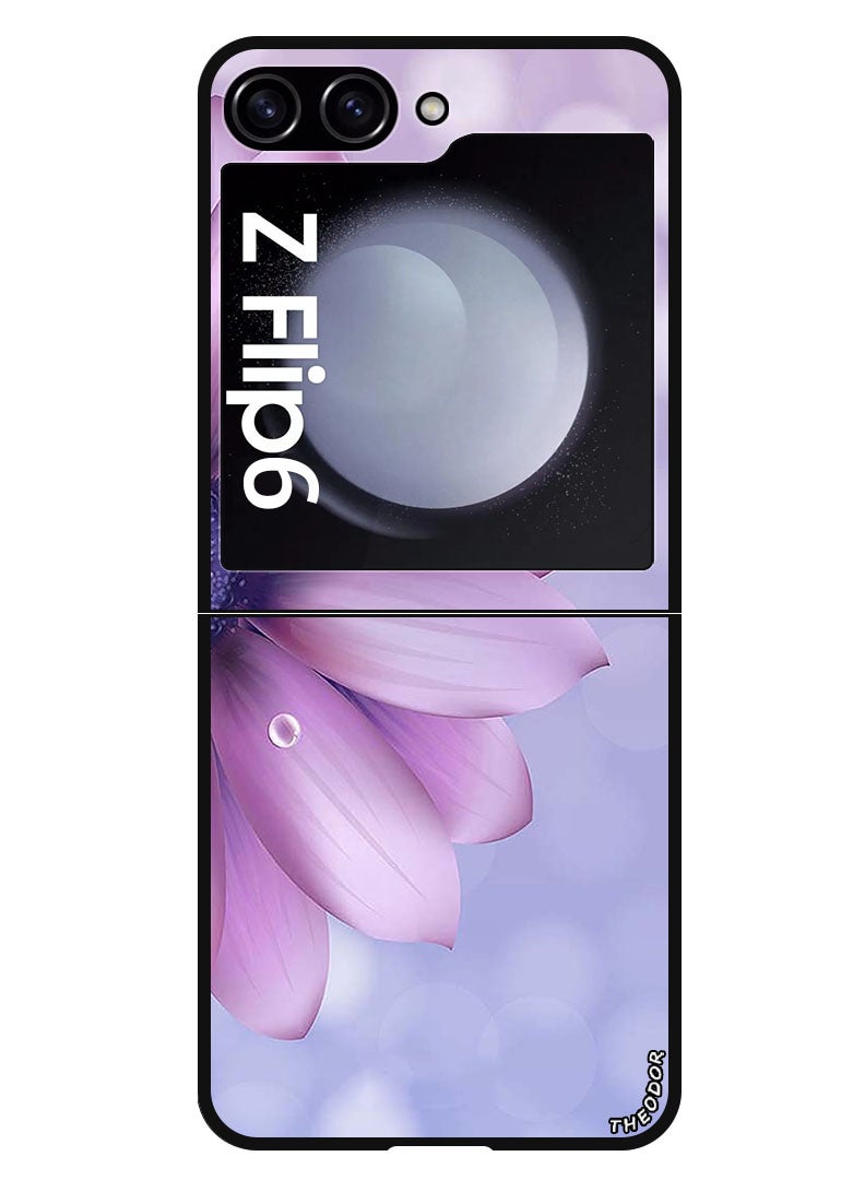 Theodor جراب واقٍ مضاد للخدش والصدمات لهاتف Samsung Galaxy Z Flip 6، زهرة أرجوانية - Image 1