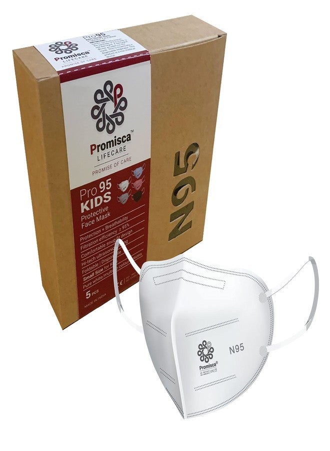 بروميسكا قناع بروميسكا N95 للأطفال (عبوة من 5/10+2) قناع وجه واقٍ بحلقة للأذن، ترشيح من 5 طبقات مع طبقات قطنية أصلية منفوخة بالذوبان والهواء الساخن (أبيض صغير) - Image 1