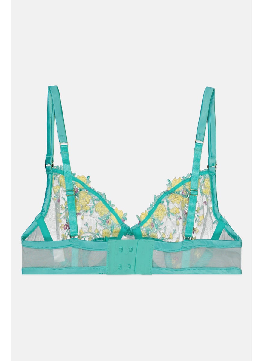 GUESS Women Embroidered Non-Padded Wireless Bra, Turquoise Combo  - Image 2