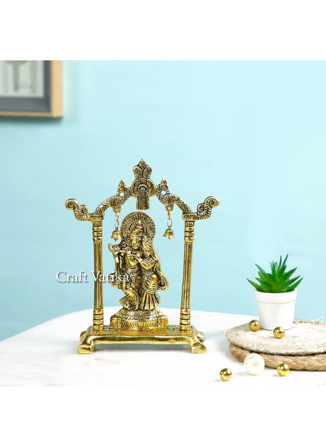 Collectible India - Metal Gold Plated Radha Krishna Idol Sculpture Statue Figurine Decorative Showpiece For Janmashtami Home Decoration Temple And Gift - Image 1