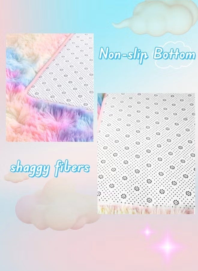 Loquat Colorful Rug，Rainbow-colored Carpet，Carpet suitable for girls' bedrooms，160*200cm Large Shag Kids Colorful Rug for Living Room - Soft  Non-Slip（Rainbow） - Image 3