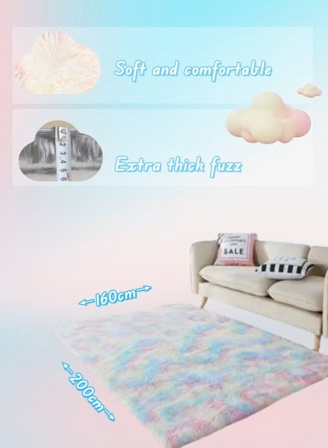 Loquat Colorful Rug，Rainbow-colored Carpet，Carpet suitable for girls' bedrooms，160*200cm Large Shag Kids Colorful Rug for Living Room - Soft  Non-Slip（Rainbow） - Image 2