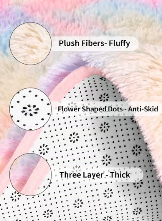 Loquat Colorful Rug，Rainbow-colored Carpet，Carpet suitable for girls' bedrooms，160*200cm Large Shag Kids Colorful Rug for Living Room - Soft  Non-Slip（Rainbow） - Image 5