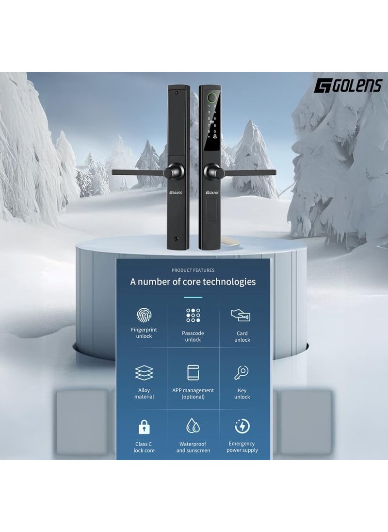 Golens Golens X52 Smart Digital Door Lock 5Way Unlock Fingerprint RFID Card PIN Access App Control Mechanical Key Waterproof Luxury Aluminium Design Easy Installation  - Image 2