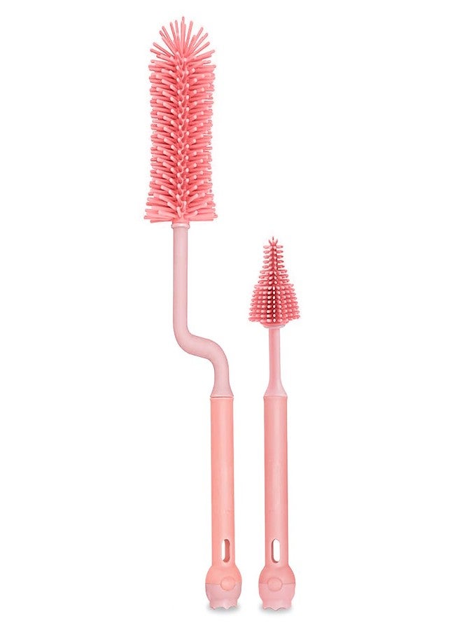 Tony Stark 360° Rotating Silicone Baby Bottle Cleaning Brush & Nipple Cleaner - Ergonomic Handle, Flexible Bristles for Deep Cleaning Narrow & Wide Neck Feeding Bottles (Pink) - Image 1