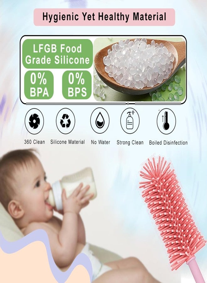 Tony Stark 360° Rotating Silicone Baby Bottle Cleaning Brush & Nipple Cleaner - Ergonomic Handle, Flexible Bristles for Deep Cleaning Narrow & Wide Neck Feeding Bottles (Pink) - Image 5