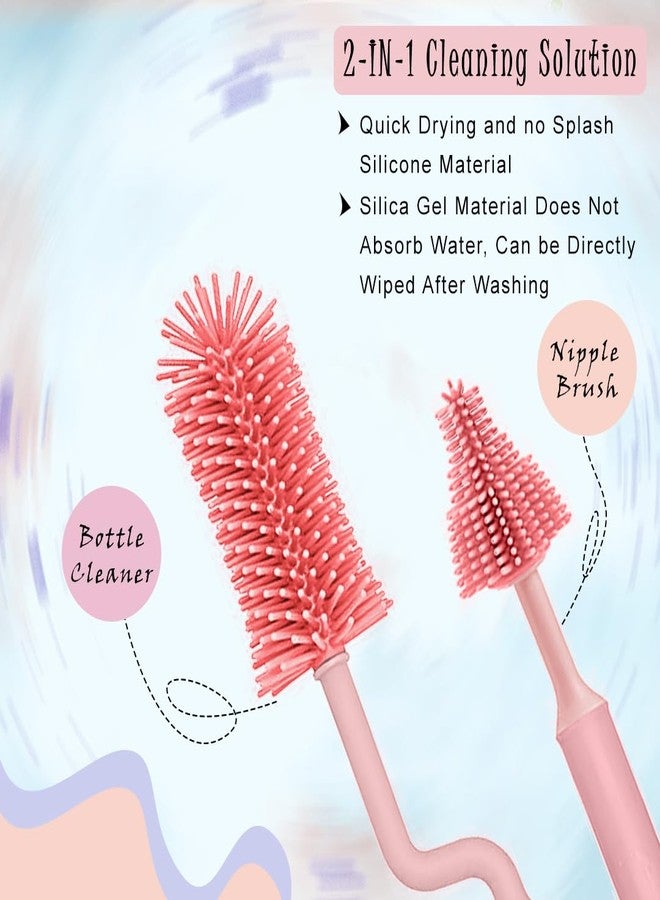 Tony Stark 360° Rotating Silicone Baby Bottle Cleaning Brush & Nipple Cleaner - Ergonomic Handle, Flexible Bristles for Deep Cleaning Narrow & Wide Neck Feeding Bottles (Pink) - Image 2