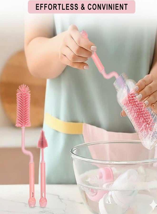 Tony Stark 360° Rotating Silicone Baby Bottle Cleaning Brush & Nipple Cleaner - Ergonomic Handle, Flexible Bristles for Deep Cleaning Narrow & Wide Neck Feeding Bottles (Pink) - Image 4