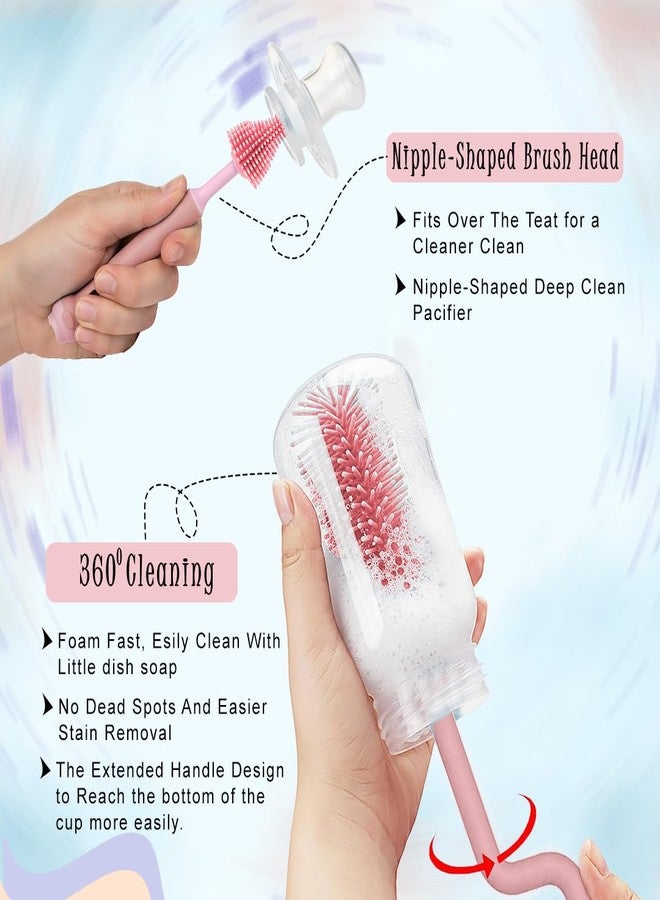 Tony Stark 360° Rotating Silicone Baby Bottle Cleaning Brush & Nipple Cleaner - Ergonomic Handle, Flexible Bristles for Deep Cleaning Narrow & Wide Neck Feeding Bottles (Pink) - Image 3