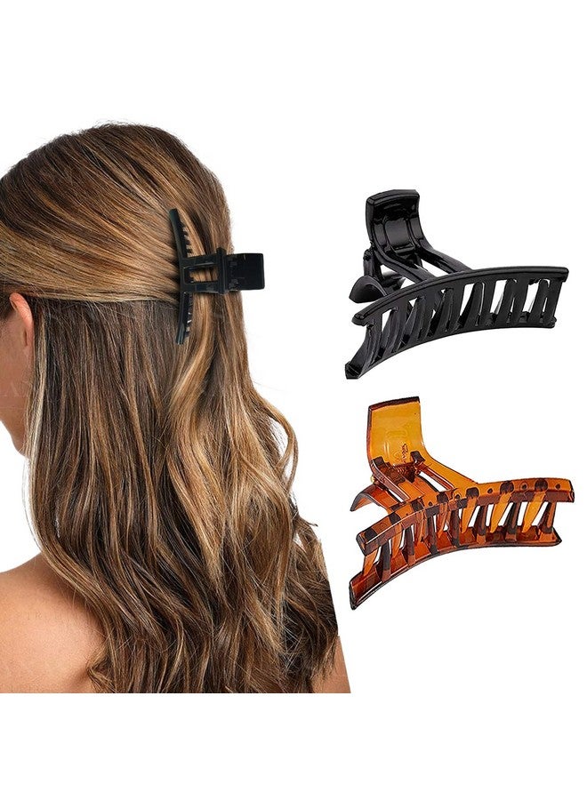 BIRDWARE Hair Clips Big-Size Black Color Imported Rubber Acrylic Material Stone Butterfly Hair Clips For Women (Pack Of 2 Pc) | Hair Clutchers (Black & Shell) - Image 1