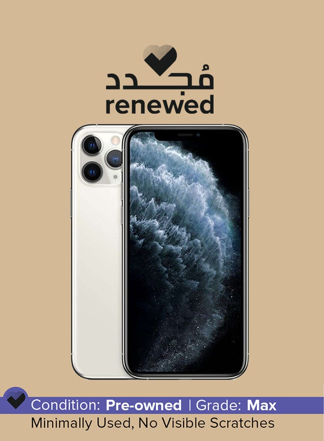 ابل  مُجدد - هاتف آيفون 11 برو ماكس مع تطبيق فيس تايم بذاكرة داخلية سعة 512 جيجابايت، ويدعم تقنية 4G LTE، لون فضي - مواصفات المملكة العربية السعودية - Image 1