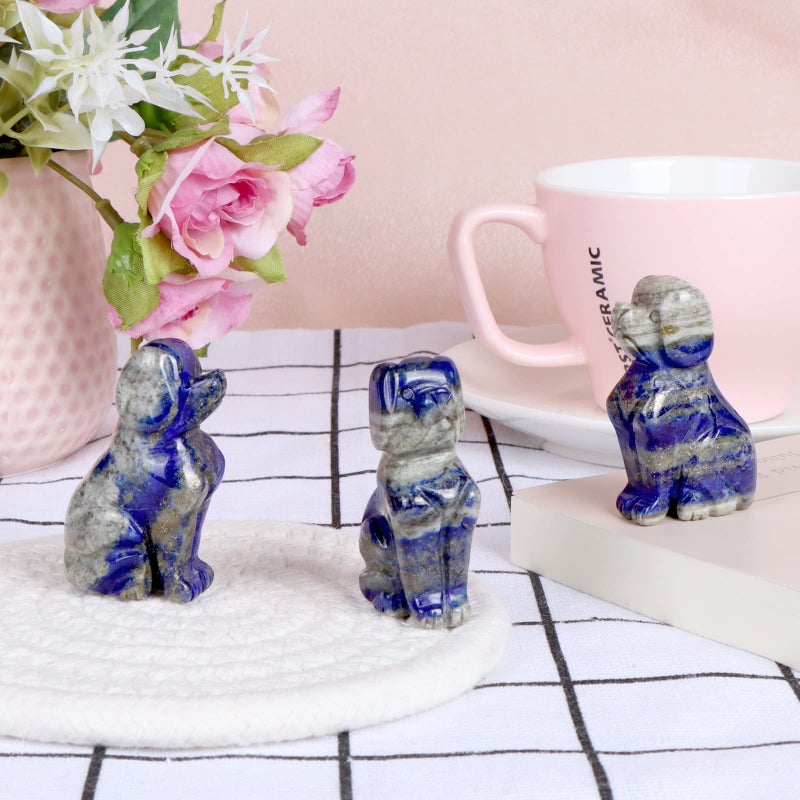 Artistone 2"" Lapis Lazuli Dog Crystal Animals Figurine Carved Gemstone Puppy Dog Statue Sculpture Craft Home Decorations - Image 3