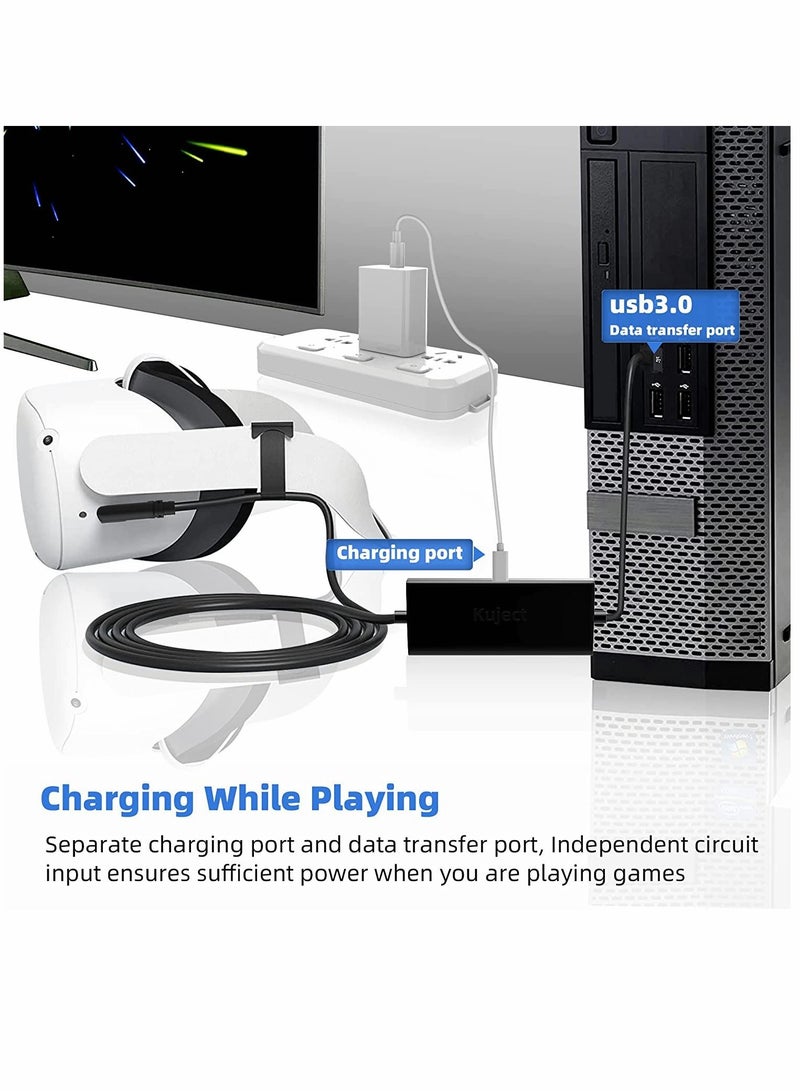 SYOSI Design 5m 16ft Link Cable for Oculus Meta Quest 2 with a Separate Charging Port for Ultra Durable Power USB 3.0 Type A to C Charger Cable for VR Headset Accessories and Gaming PC - Image 2